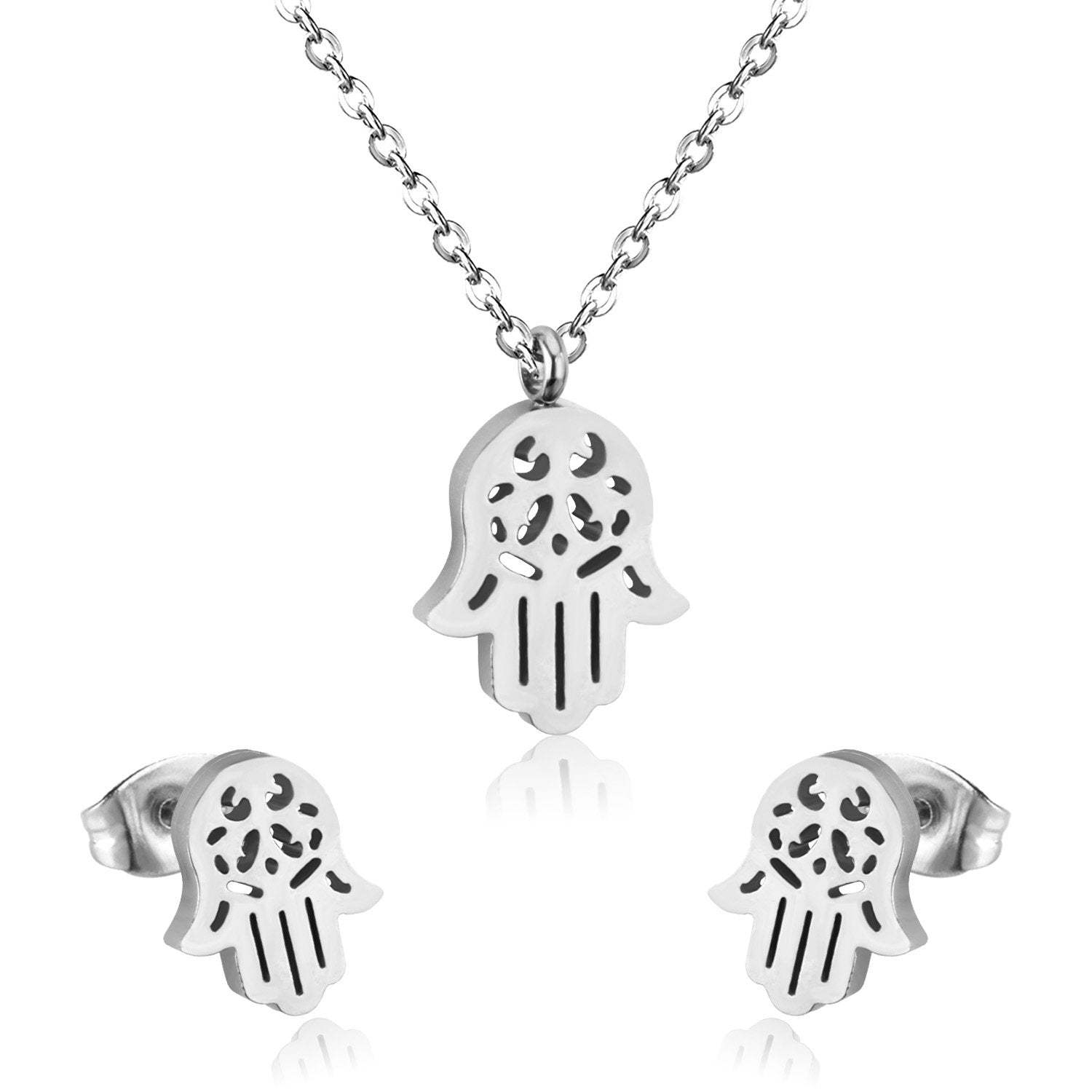 ASON Stainless Steel Gold Color Jewelry Sets Hand Shape Pendant Necklace Earrings Jewelry Sets for Women Girl Party Girls asonjewelry